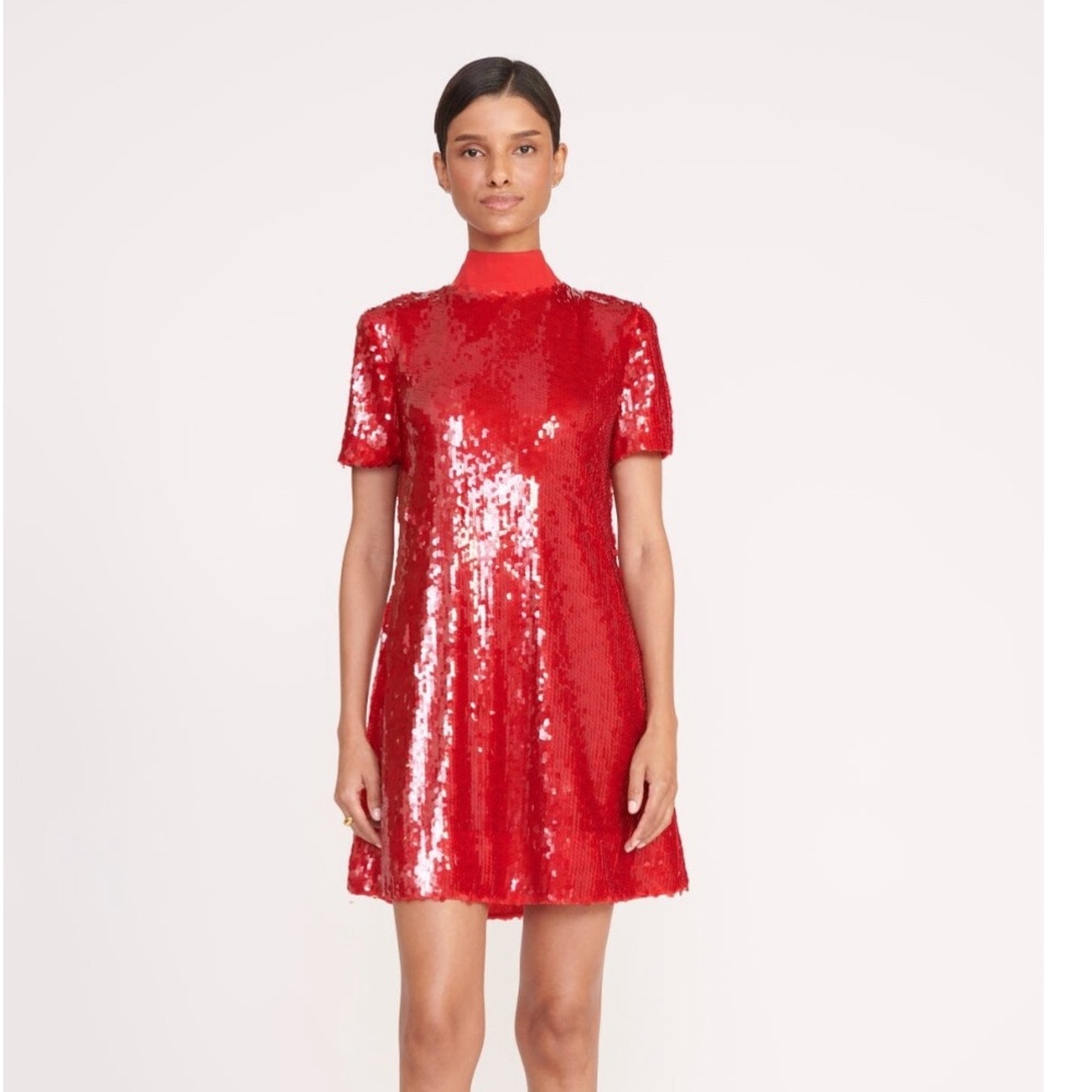 NWT Staud Red Mini Holiday Dress - ILANA DRESS | POINSETTIA SEQUINS (Size M)